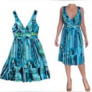 Nina Austin Teal Beaded Sequin Silk Short Dress Small Y2K Babydoll Whimsical VTG